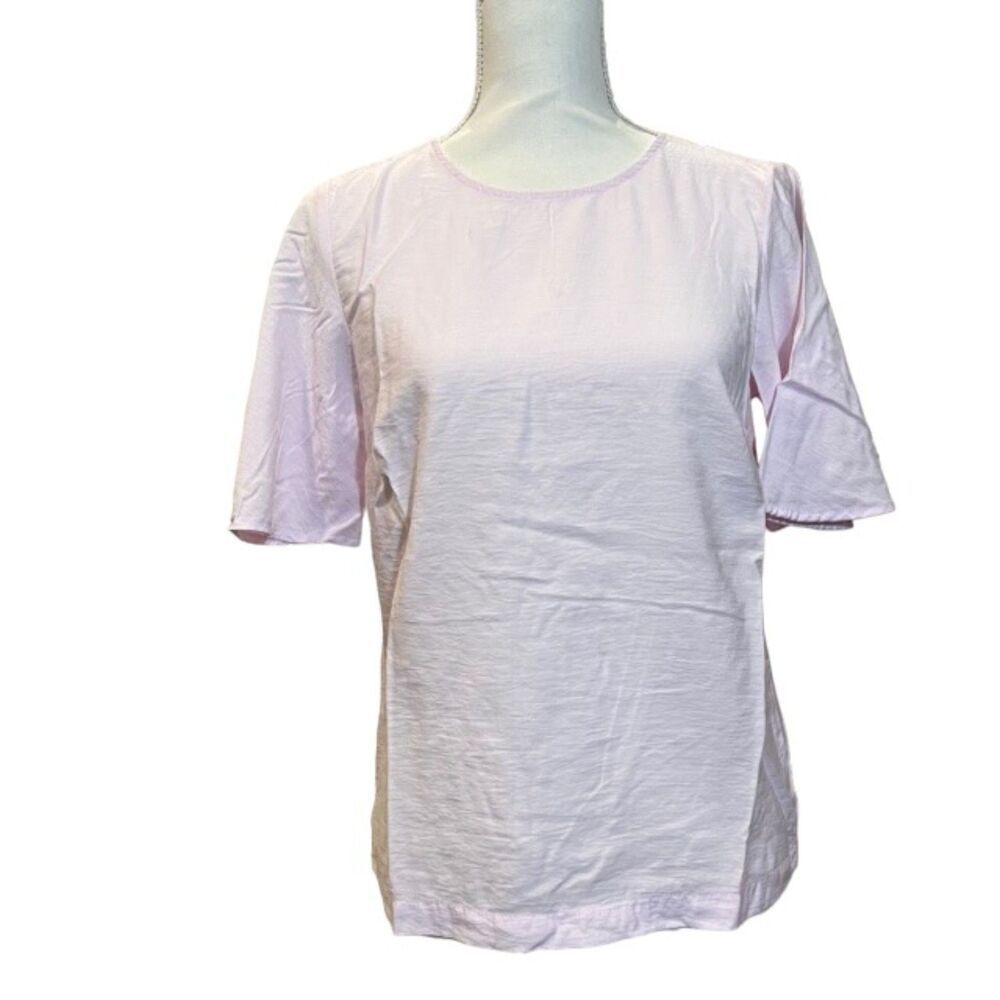 A New‎ Day Light Pink Blouse Keyhole Button back neckline Flouncy Sleeves Size S